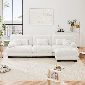 ZeHuoGe Modular Sectional Couch, L Shaped Cloud Sofa for Living Room, Deep Seat Sofa Couch with Convertible Ottoman White