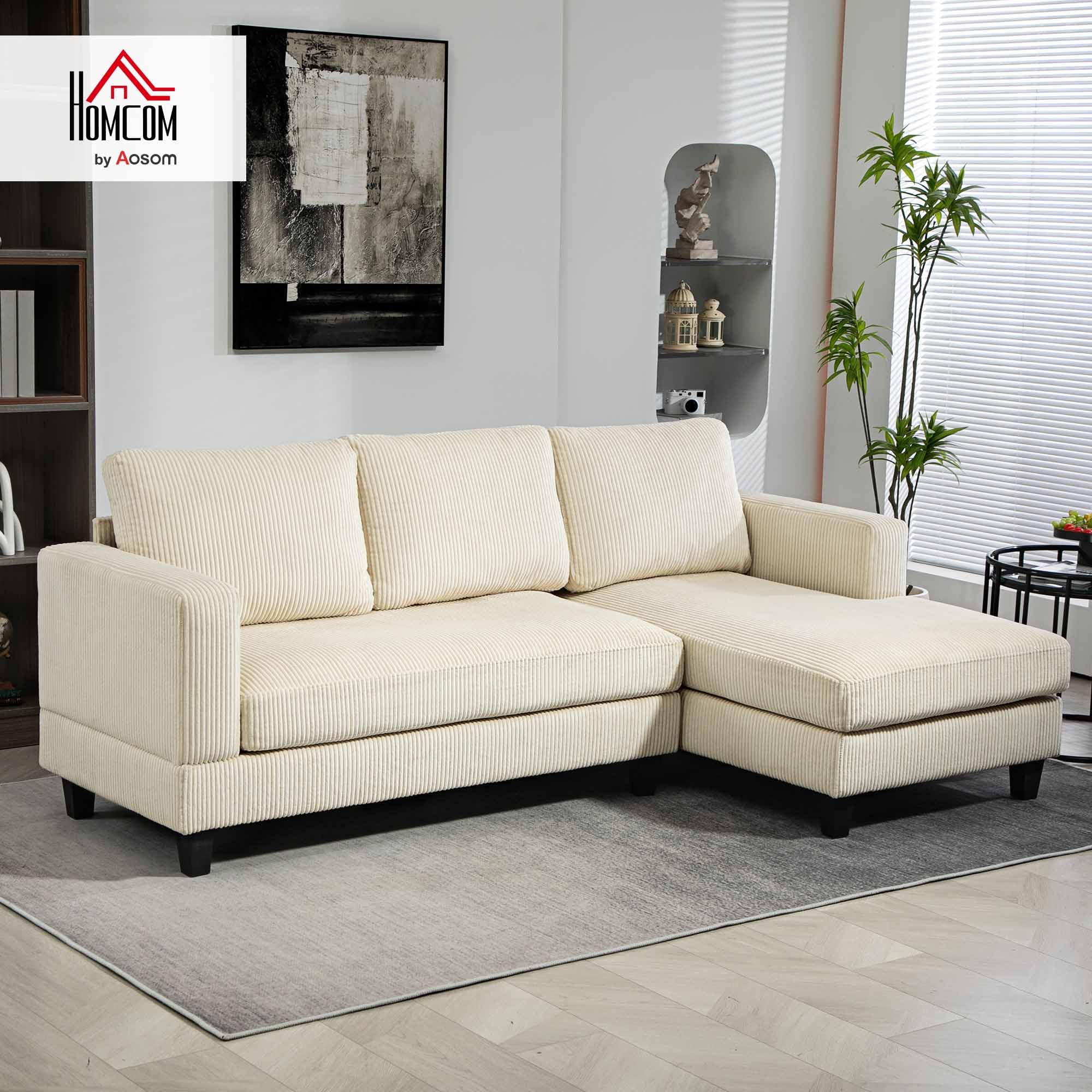 HOMCOM Divano Angolare con Chaise Longue 3 Posti Beige