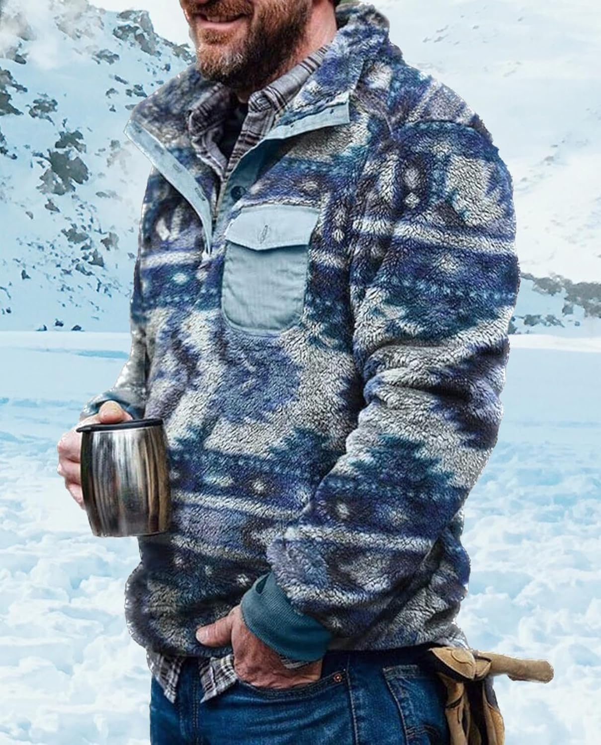 Zhyaj Western Sweatshirts for Men Aztec Fleece Pullover Sweatshirts Mens Vintage Print Fuzzy Sweatshirt - Image 4