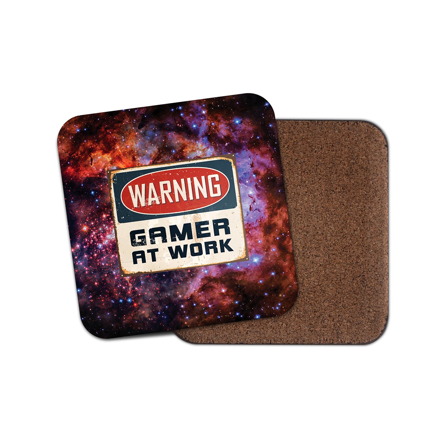 Destinationvinyl Multicolor 1 X Warning Gamer At Work Cork Backed Drinks Coaster For Tea & Coffee #4184 (1 Coaster)