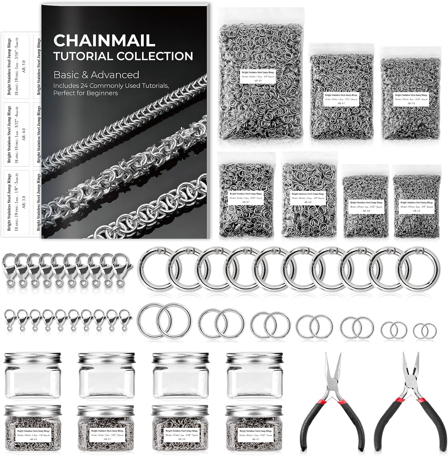 SHIQIKEJIPTY 3000pcs 8mm Chainmail Stainless Steel with Boxed Open Jump Rings 1mm Thick Chain Maille Links in Bulk Chainmail Supplies DIY Jewelry Findings Making Supplies Silver