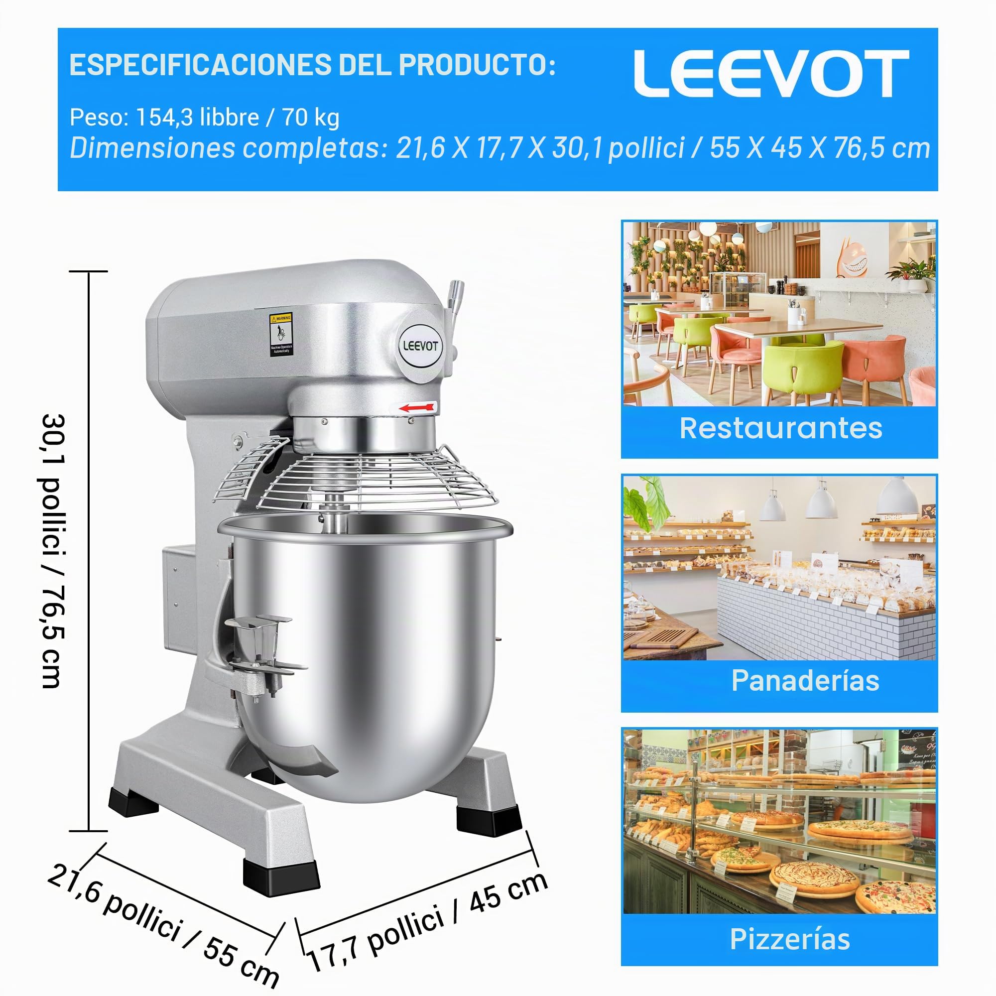 LEEVOT Amasadora planetaria comercial (1, Versión de temporizador 30L)