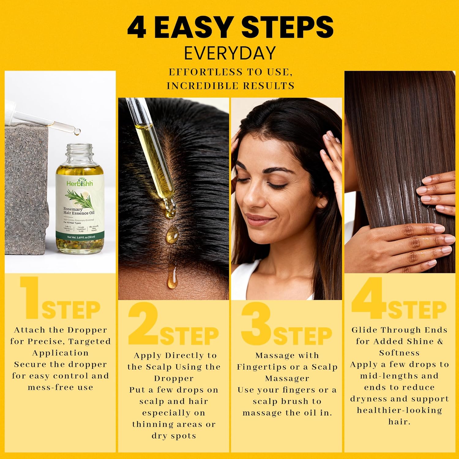 Herbishh Rosemary Hair Essence Oil (50 ml, Pack of 3) With Peppermint & Lavender – Growth Oil for Hair Thickening, Dry Scalp Treatment, Helps Support Regrowth & Reduce Breakage, For Men & Women