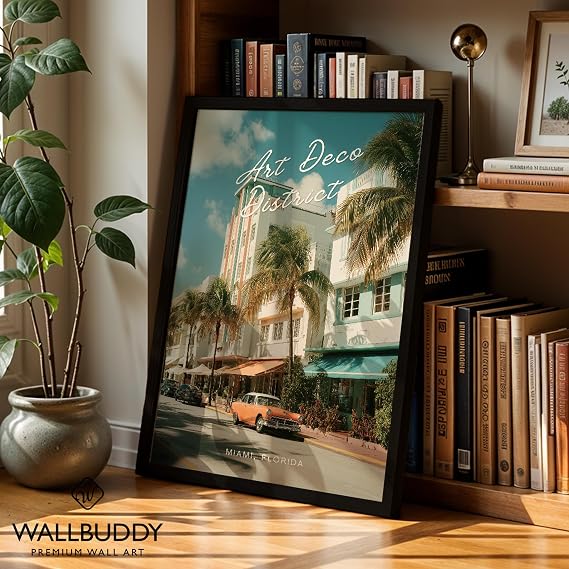 Wallbuddy Art Deco District Wall Art Print | Mia (40 x 50 cm, Black Framed)