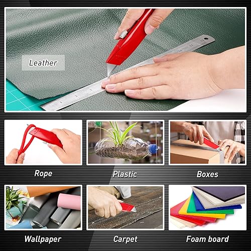 Miniatura 10 de Paquete de 2 cortadores retráctiles para cuchillos, retráctiles de aluminio resistente, para cartón, cajas y cartones (negro)