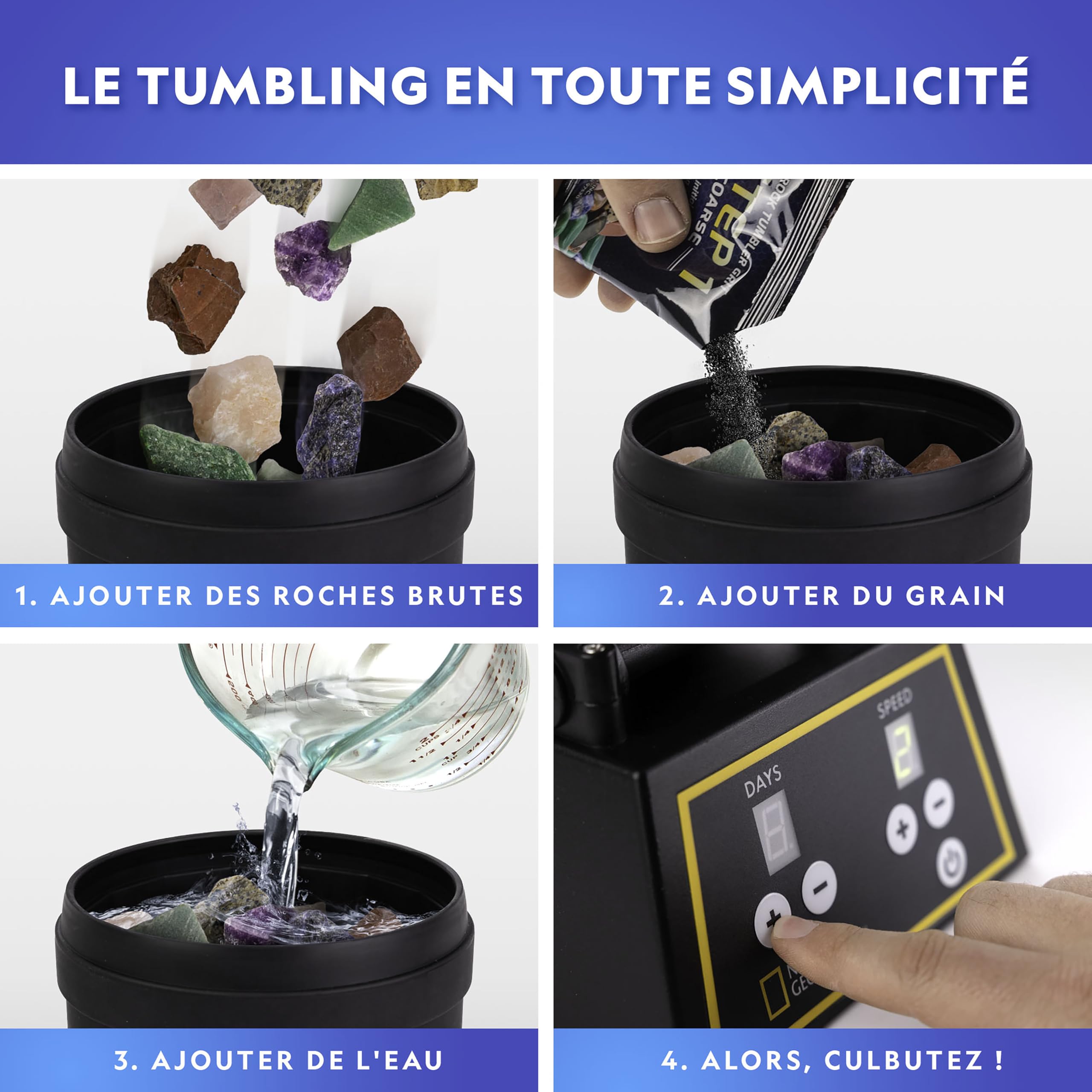 National Geographic – Tonneau de Polissage de Pierres Professionnel – Kit Complet avec Tonneau de 907 g, Pierres, Poudres Abrasives et Mousse GemFoam, Kit Scientifique Éducatif STEM