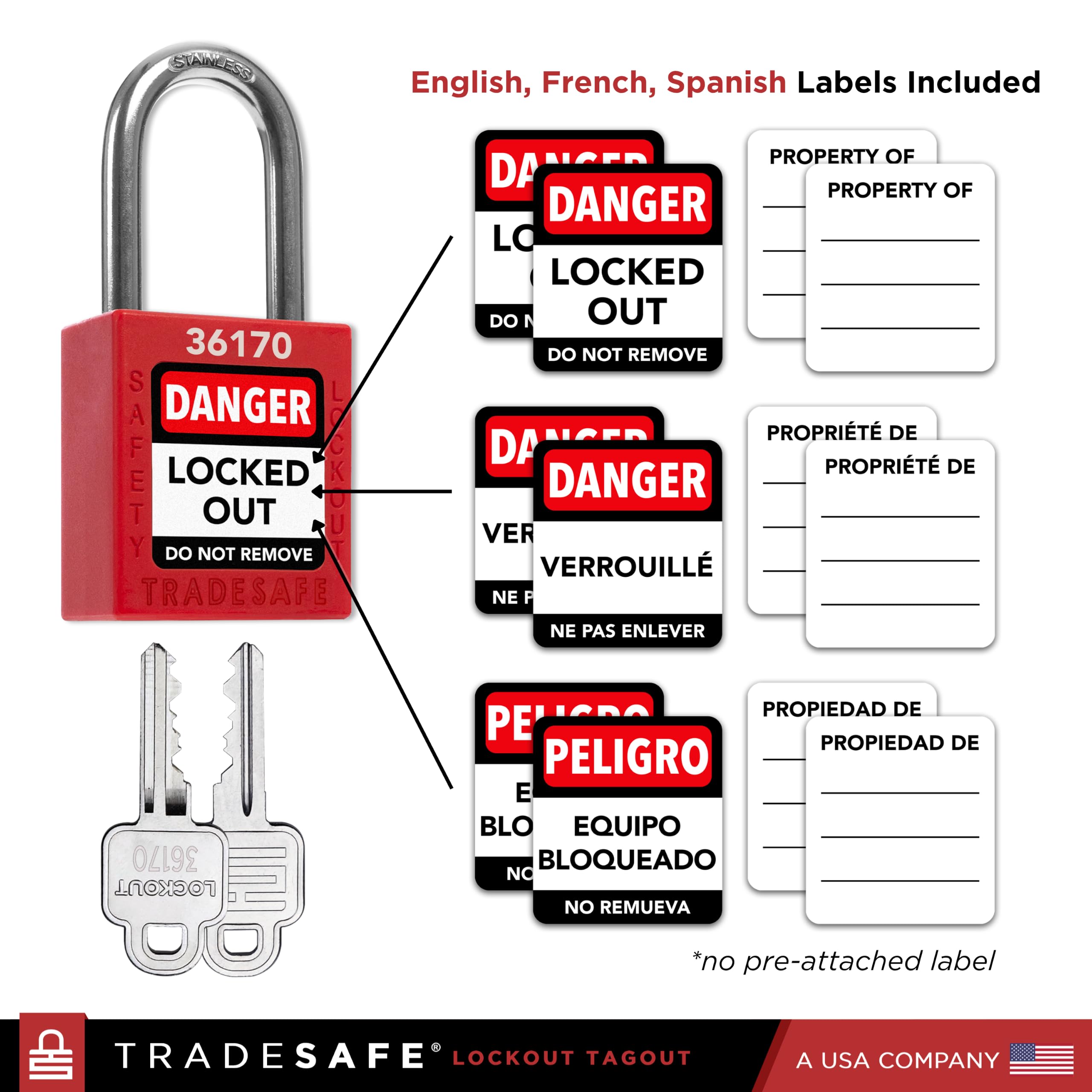 TRADESAFE Rot, 2 Schlüssel gleichschließende Sicherheitsvorhängeschlösser, 20 Stück, OSHA-konforme Loto-Schlösser, für Aussperrstationen – Premium-Qualität