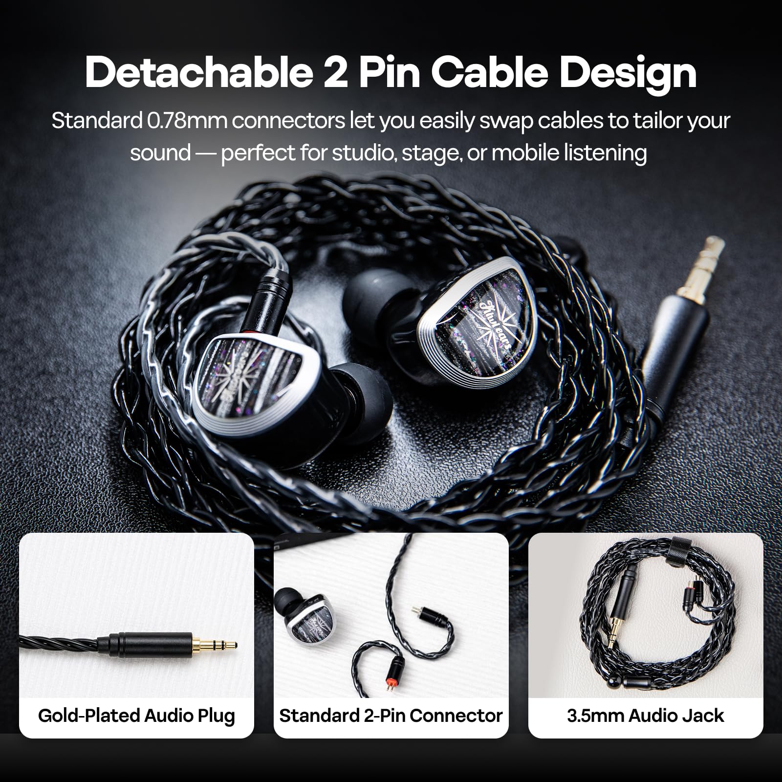 Linsoul Kiwi Ears Aether in Ear Monitor, Écouteurs à Pilote Planaire Large de 15,3mm, Écouteur Filaire HiFi de Jeu avec Câble Détachable à 2 pin pour Musiciens Professionnels, Audiophiles et Joueurs