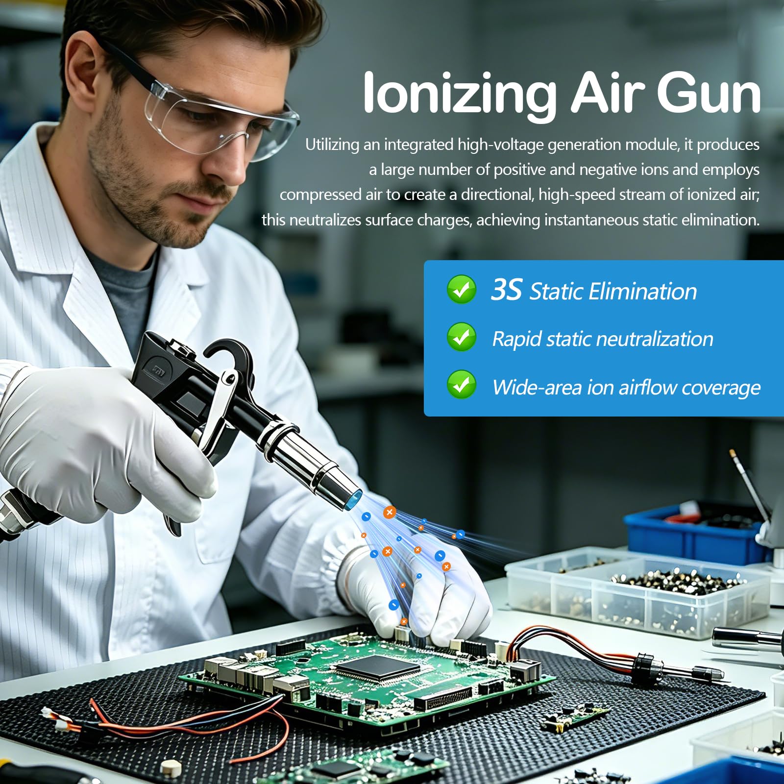 Pistola Antiestática Pistola de Aire Ionizante con Generador de Alto Voltaje Eliminador Electrostático para Eliminación Electrostática Industrial