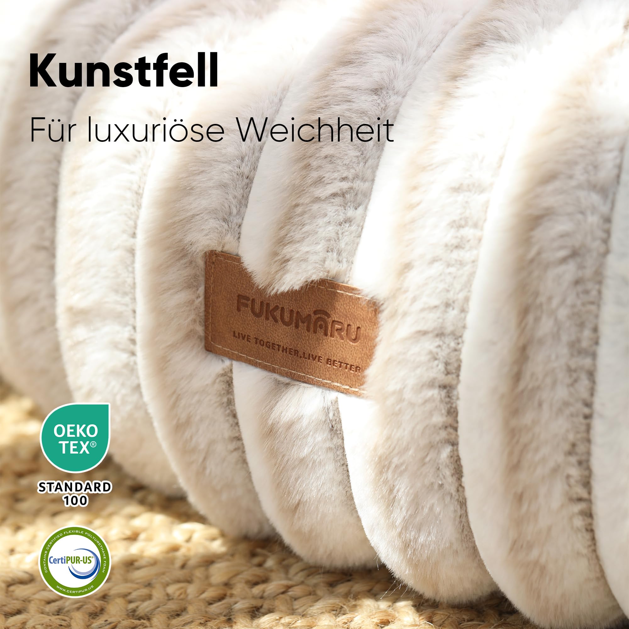 FUKUMARU Hundebett，Katzenbett für den Innenbereich, orthopädisches Hundebett, waschbare Abdeckung, modernes Design mit Farbverlauf. 64 x 64 x 18 cm, Kamel