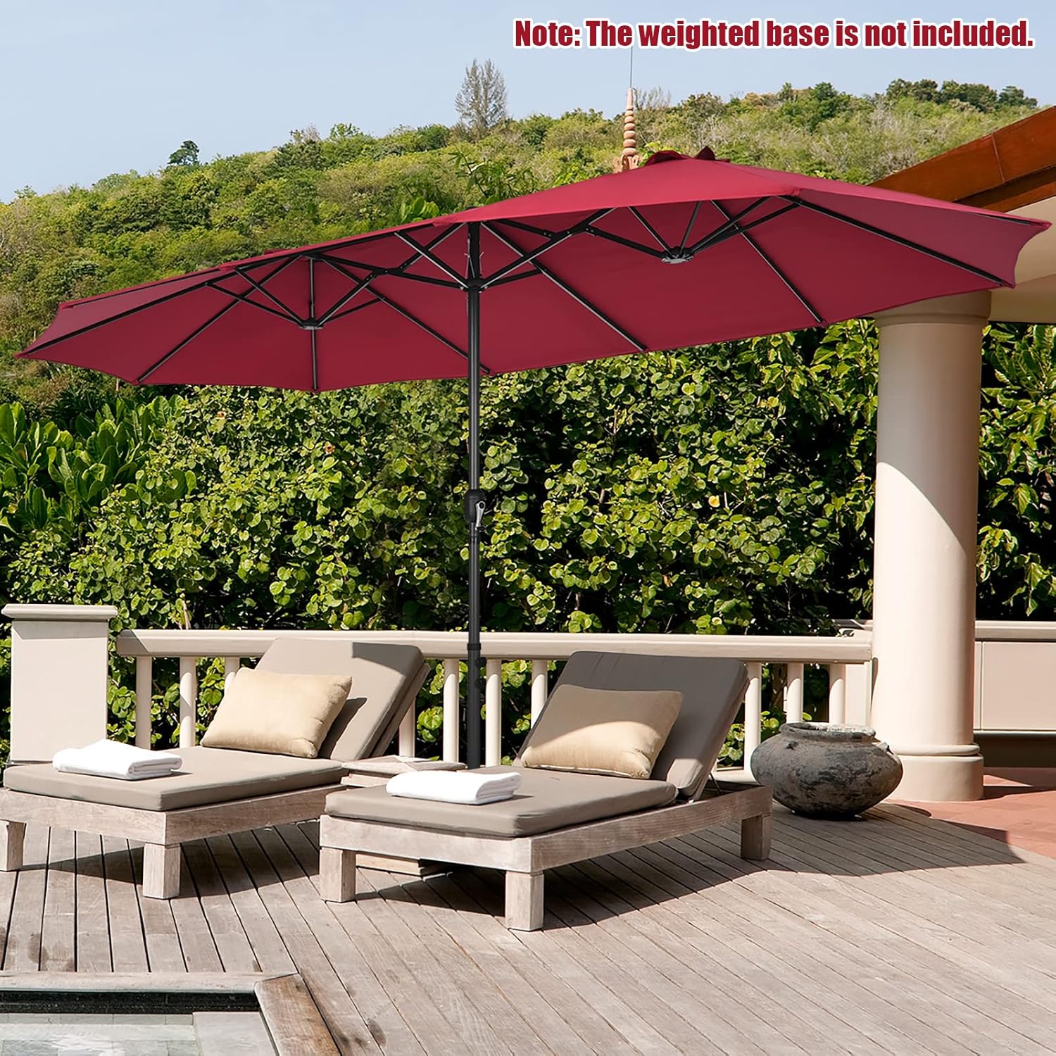 Tangkula 15Ft Double-Sided Patio Umbrella, Outdoor Extra Large Umbrella W/Hand-Crank System & Air Vents, Market Twin Umbrella W/ 12-Rib Sturdy Metal Frame for Poolside, Garden Backyard (Burgundy)