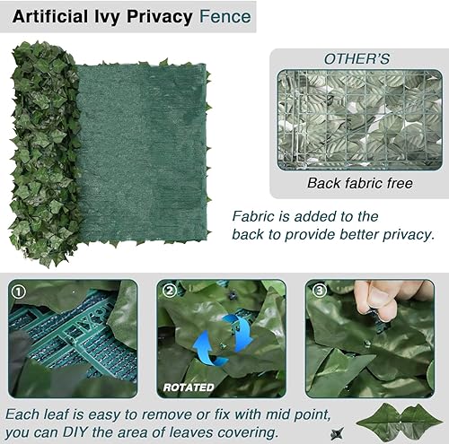 Miniatura 5 de ECOOPTS Rejilla para cerco de hojas de hiedra artificial de 39 x 156 pulgadas con parte trasera de malla, decoración de hojas sintéticas para patio,
