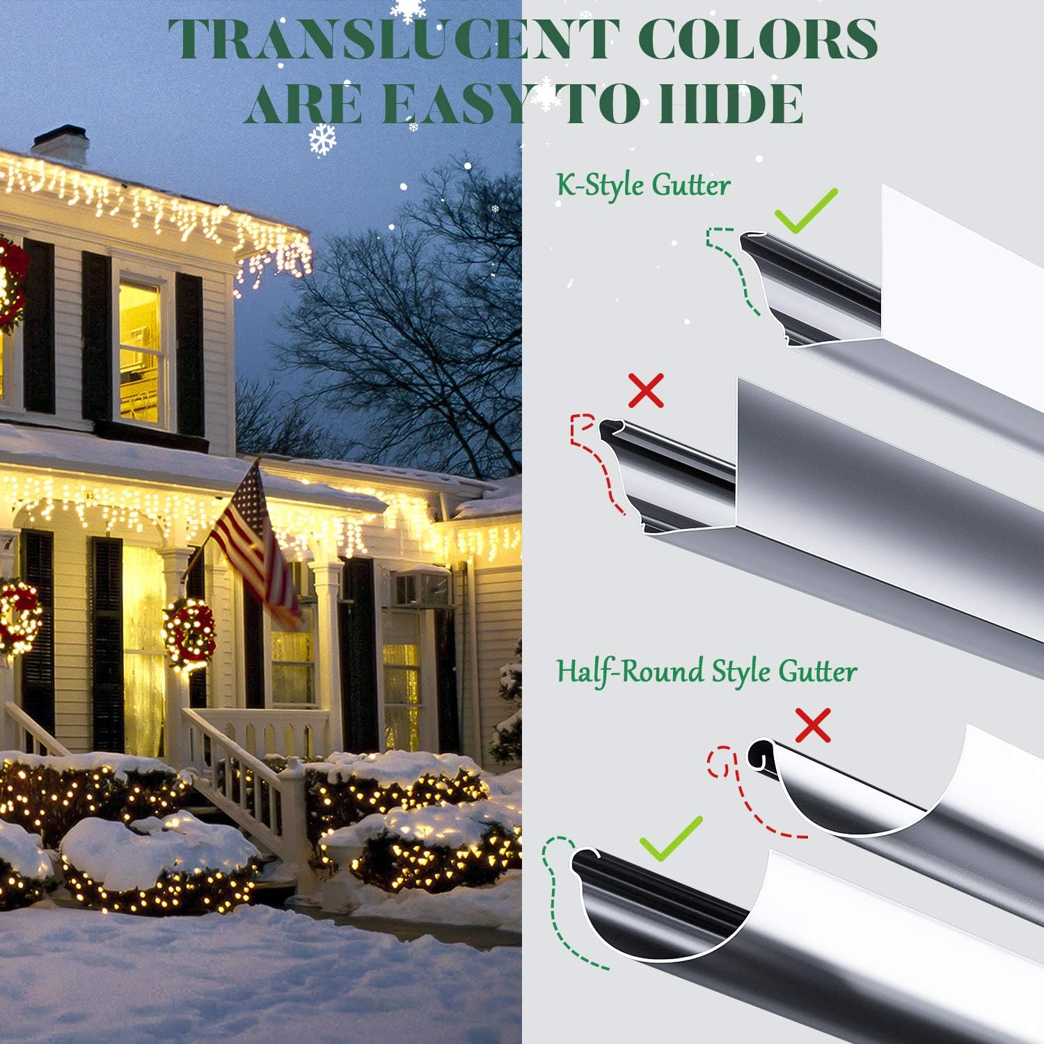 Gutter Hooks for Outdoor Lights ,Christmas Light Clips, Durable Weatherproof Gutter Hang Hooks for Outdoor String Lights, Suitable for Christmas ,Halloween ,Valentine's Day (100 pcs) (Small)