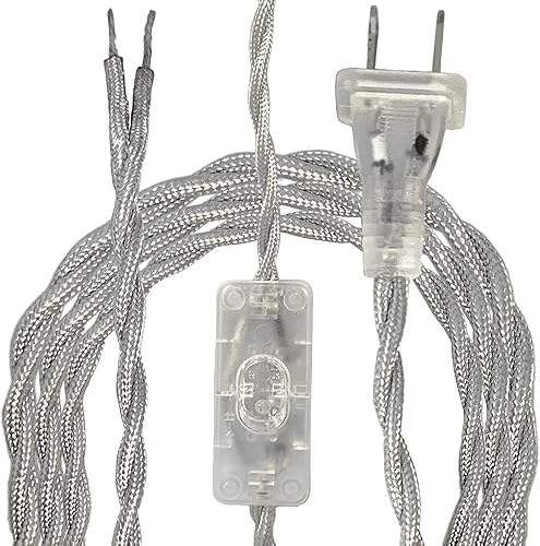 Royal Designs, Inc. Cable de lámpara de rayón trenzado de 8 pies con enchufe NEMA-15P, interruptor de encendidoapagado, extremos pelados listos para