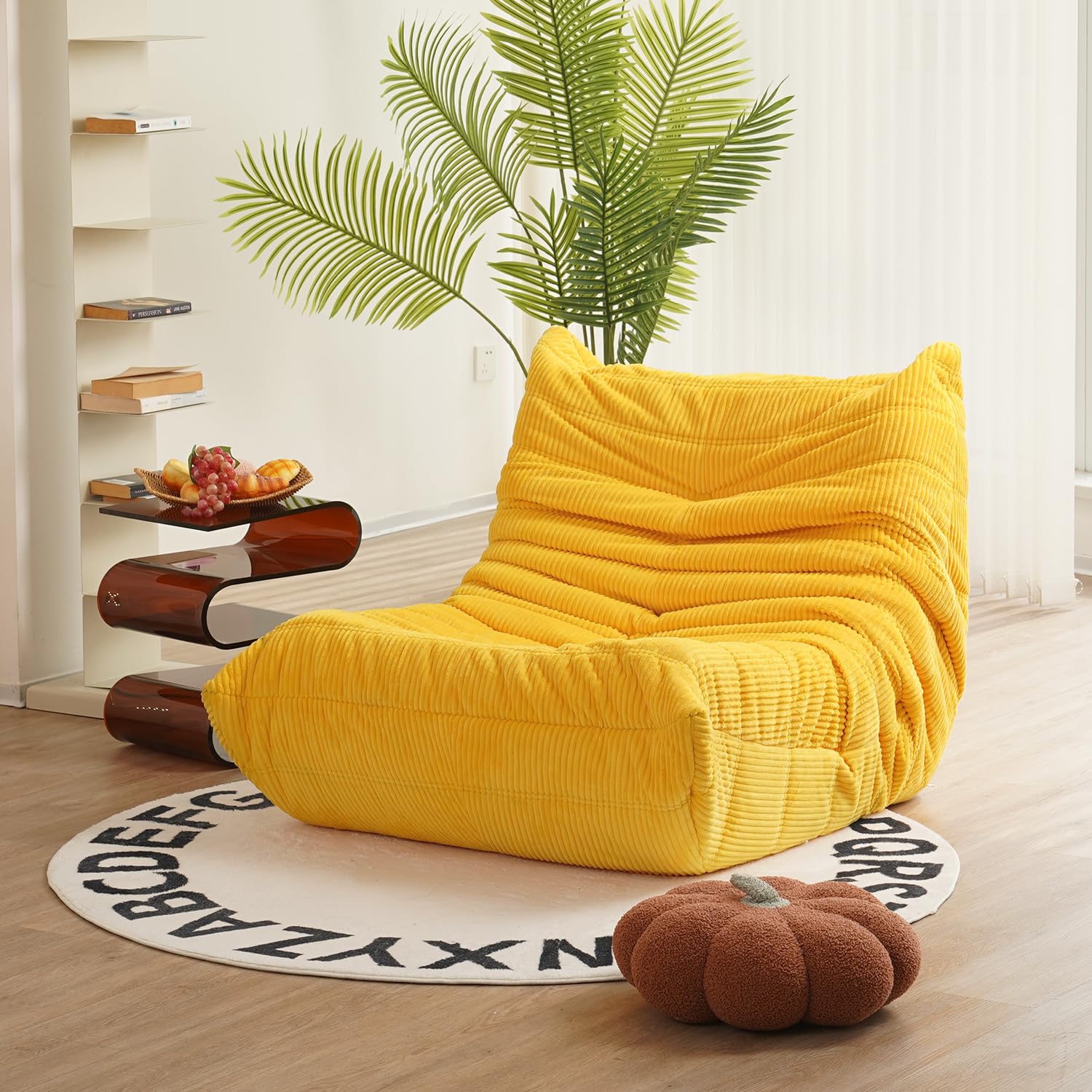 N&V Fireside Chair, Mid Century Armless Floor Sofa, Soft Premium Corduroy Floor Lounge, Foam Sofa Accent Chair for Living Room Bedroom and Office,