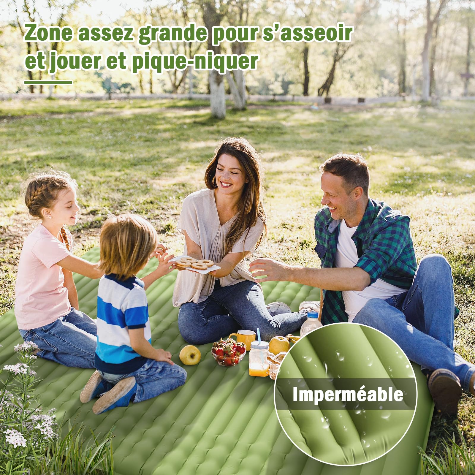 Matelas Autogonflant,Matelas Camping,Matelas Gonflable 1 Place,12cm D'épaisseur,Matelas Trekking,Randonnée Ultra Léger,Portable avec Oreiller Int égré et Pompe à Pied (Vert 2 Place)
