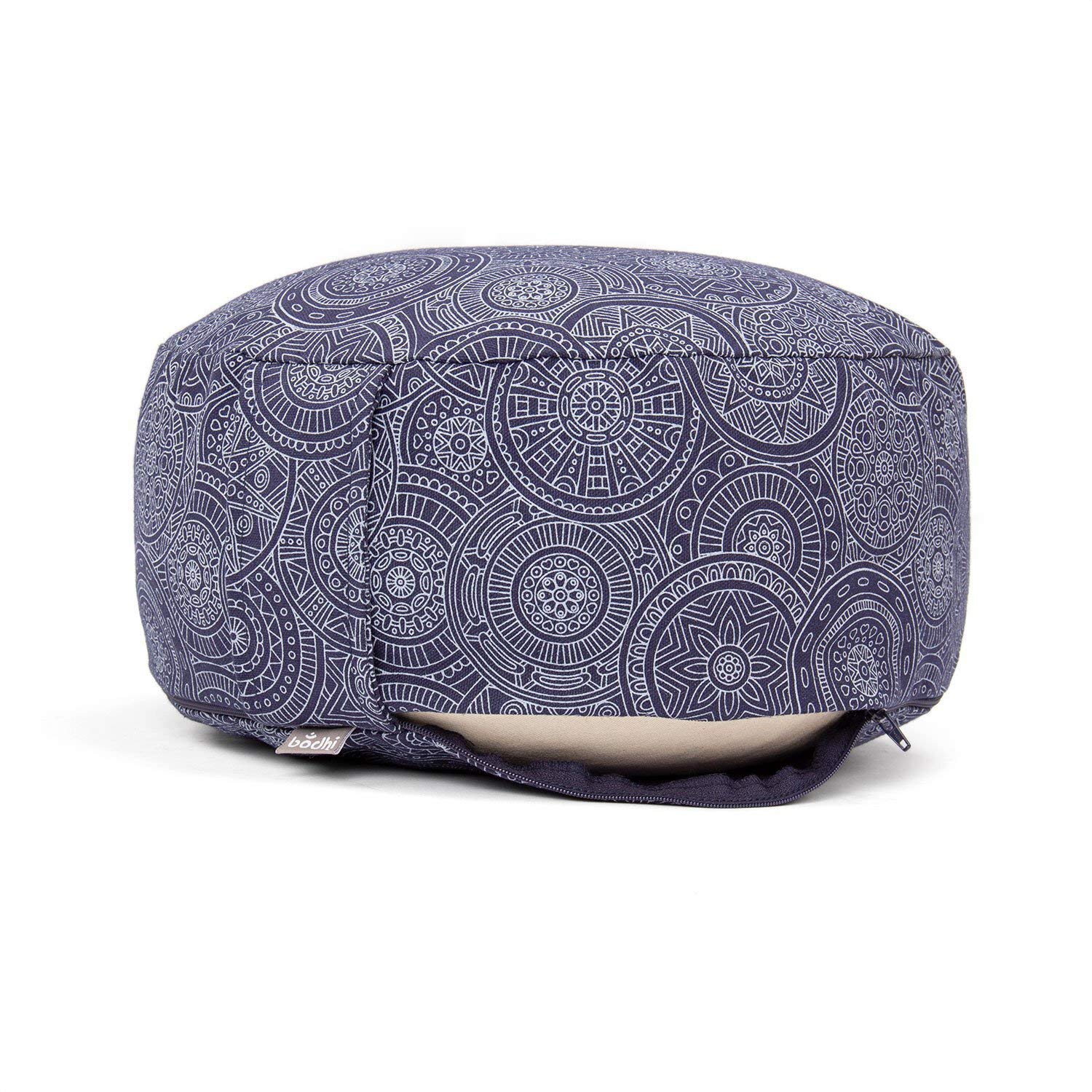 Bodhi Cojín de meditación Rondo Ø 33 cm | Maharaja Collection | Cojín de yoga con funda extraíble y lavable de algodón 100% | Cojín de suelo con relleno de ceiba | Mandala/azul oscuro