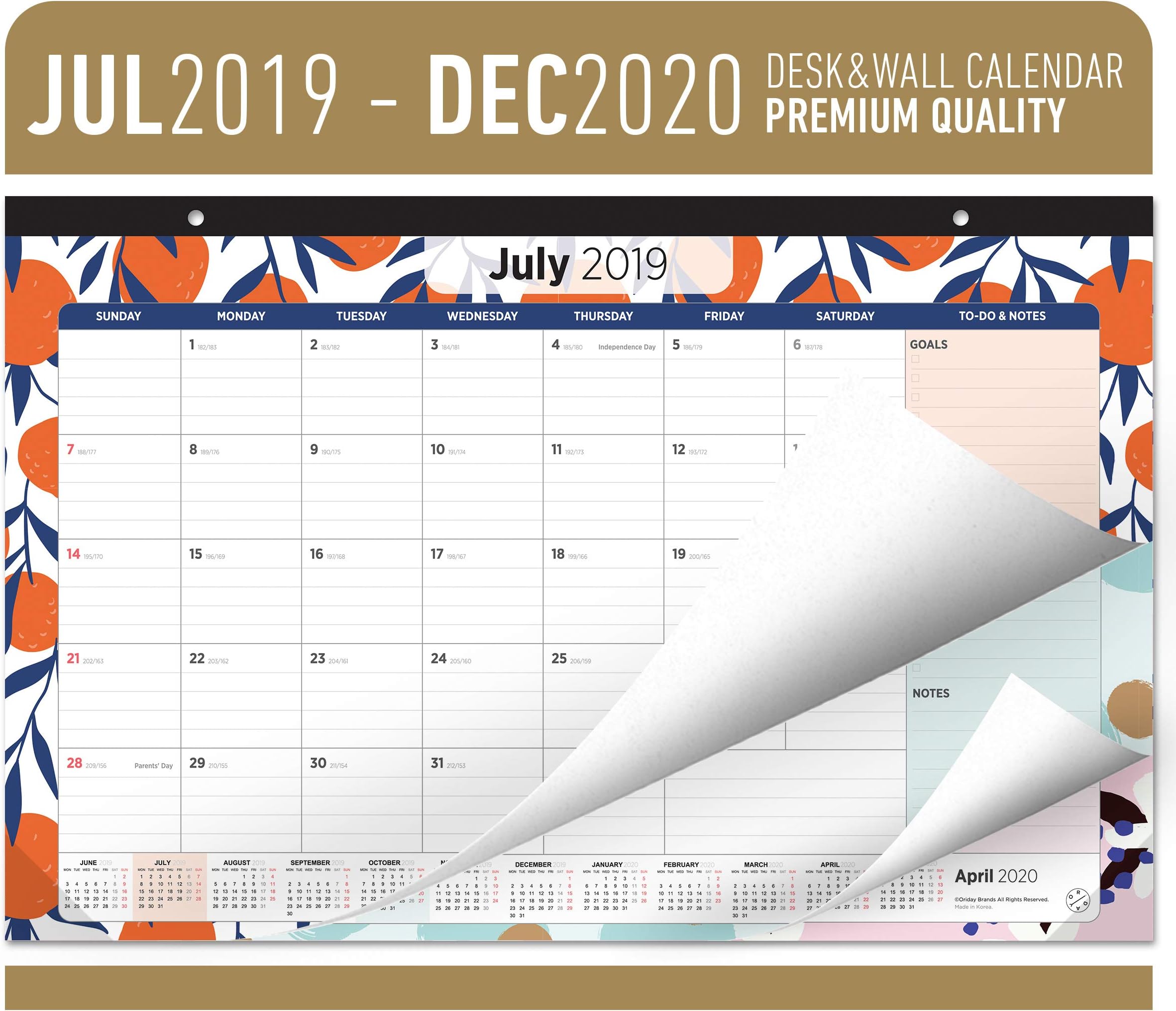Oriday Desk Calendar 2020 - Monthly Yearly Wall & Desk Pad Calendar (13 Months - December 2019 Through December 2020, 17" x 11")