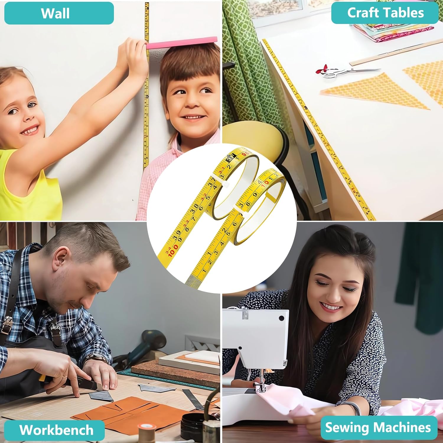 2 Packs Adhesive Measuring Tape, Imperial & Metric Tape Measure Sticker Ruler Adhesive Tape Measure Left to Right Stick on Tape Measures for Workbench, Woodworking, Saw & Drafting, 100cm/39inch Yellow