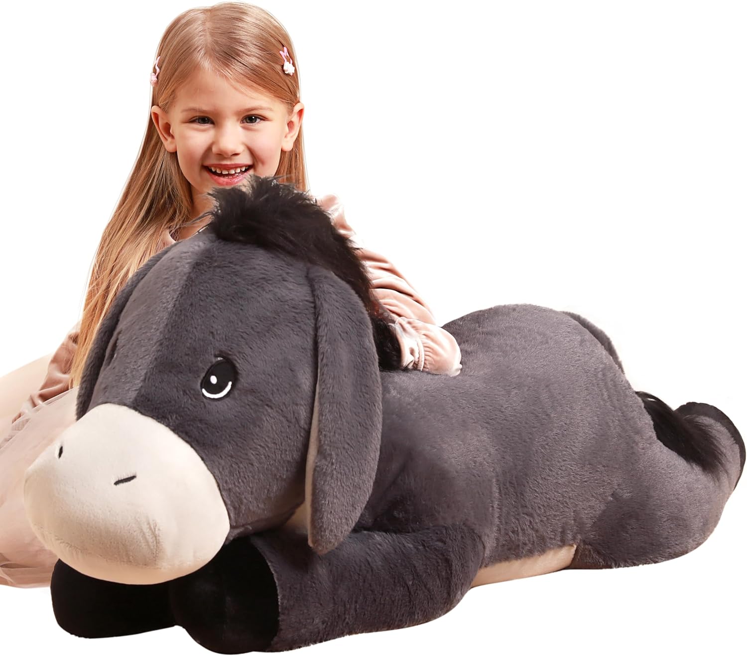 IKASA Giant Donkey Stuffed Animal Plush Toy,Big Large Jumbo Soft Toys,33" Cute Huge Size Fluffy Plushy Fat Plushie,Gifts for Kids Girls Boys Grey Donkey Ginat