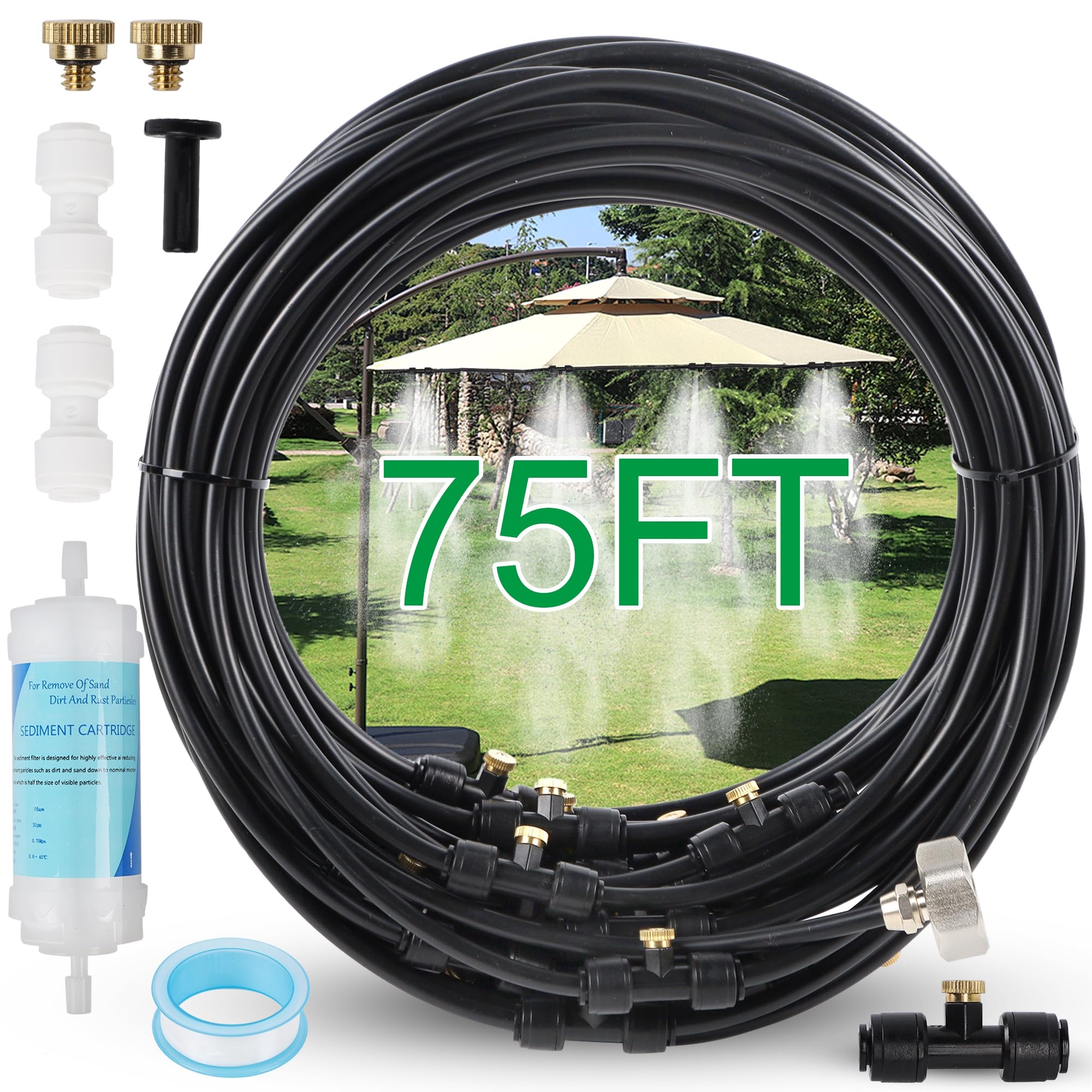 YOFIT Système de brumisation extérieur pour refroidissement de terrasse, kit de brumisateur d'eau de 23 m, brumisateurs de refroidissement pour porche, cour, jardin, système de brume portable avec