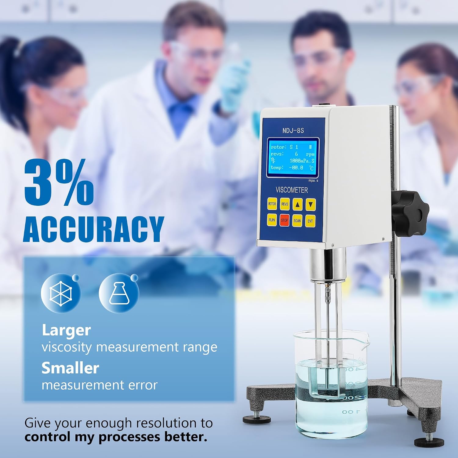 BAOSHISHAN Digital Rotary Viscometer 10-2,000,000mPa.S Viscosity Tester ±3% Accuracy, Fluidimeter Meter Newton Liquid Viscometer with 4 Rotors and Temperature Probe (NDJ-8S)