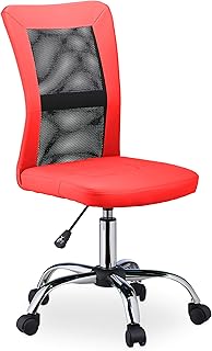 Relaxdays Silla Oficina Ergonómica Transpirable, Giratoria, hasta 90 kg, Piel Sintética, 102 x 55 x 55 cm, Rojo