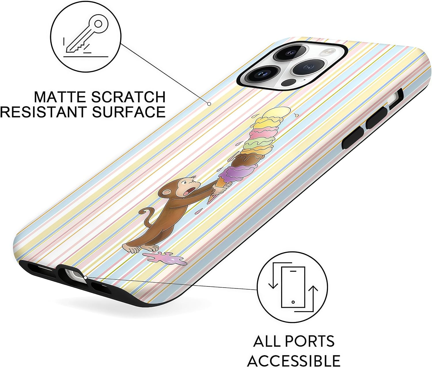 Colorful Striped Monkey Eating Ice Cream Case for iPhone 14 Pro Max image 5