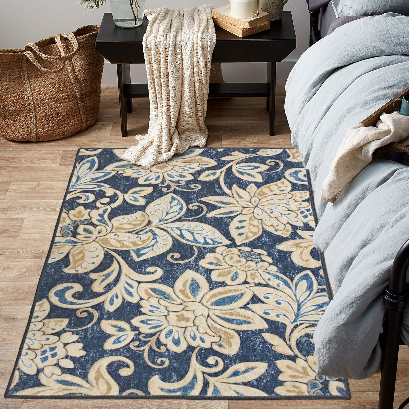 Othilic Paisley Floral Area Rug, Washable Rugs 3x5 NonSlip LowPile