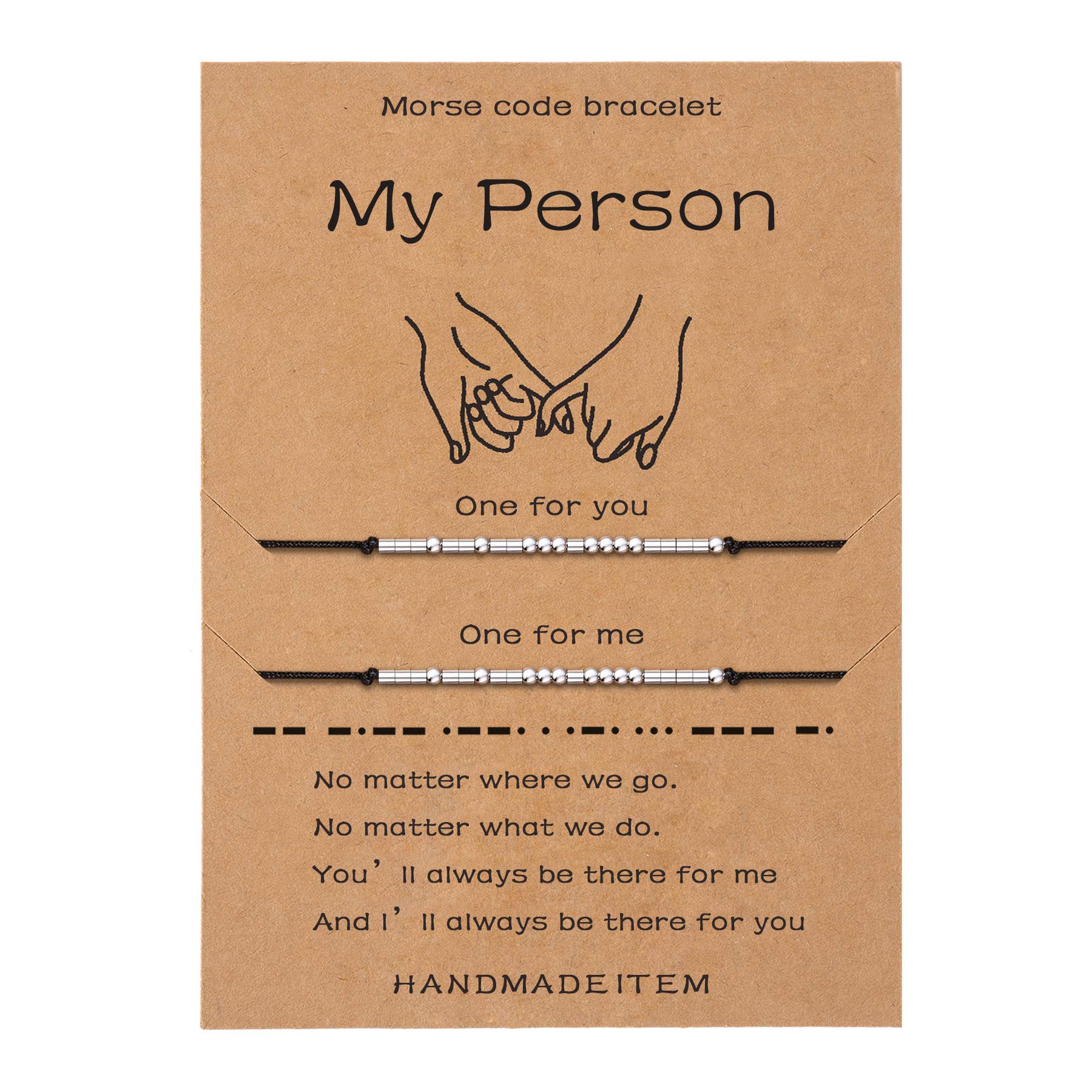 SANNYRA Morse Code Bracelet, Best Friend Matching Gifts for 2 Couples, My Person Bestie Sister I Love You Secret Message Friendship Handmade Adjustable Jewelry for Women