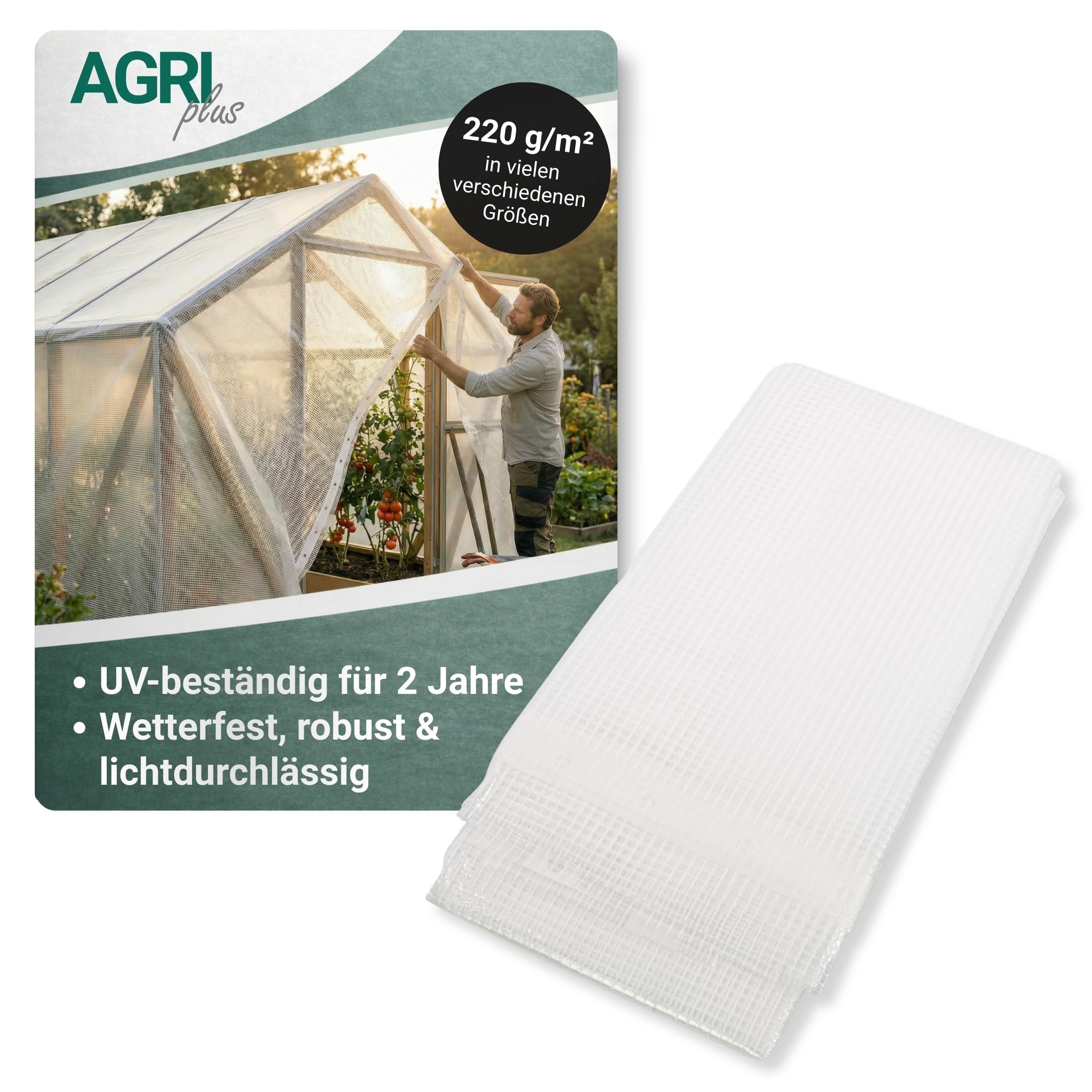 AGRI plus Profi Gitterplane 4 x 8 m I Stabile 220 g/m² Gartenfolie mit Ösenband I Transparente & reißfeste LDPE-Folie für den langfristigen Außeneinsatz I Wetterfest & 2 Jahre UV-beständig