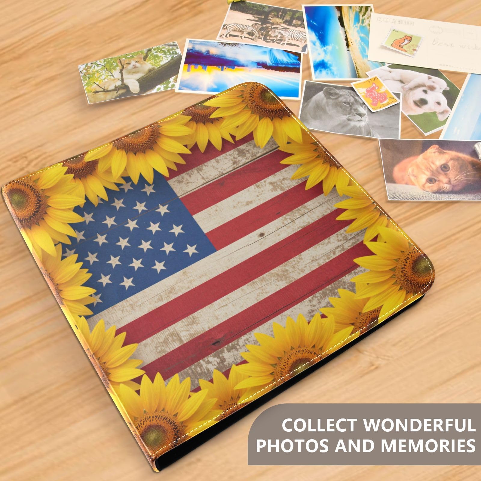 Flaga USA ze słonecznikami skóra PU okładka album fotograficzny