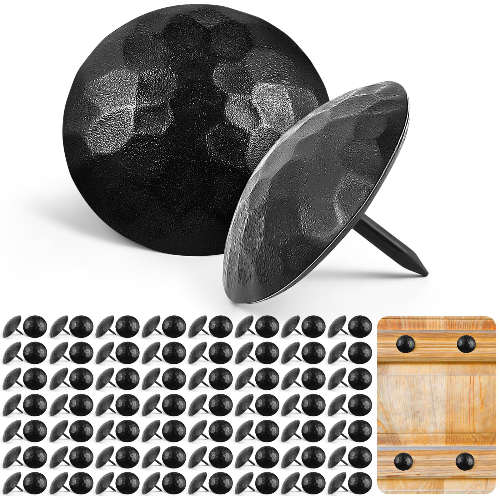 120 chiodi decorativi grandi in ferro anticato, per porte in legno, persiane, travi in finto legno, cancelli e mobili (2,5 cm, nero)