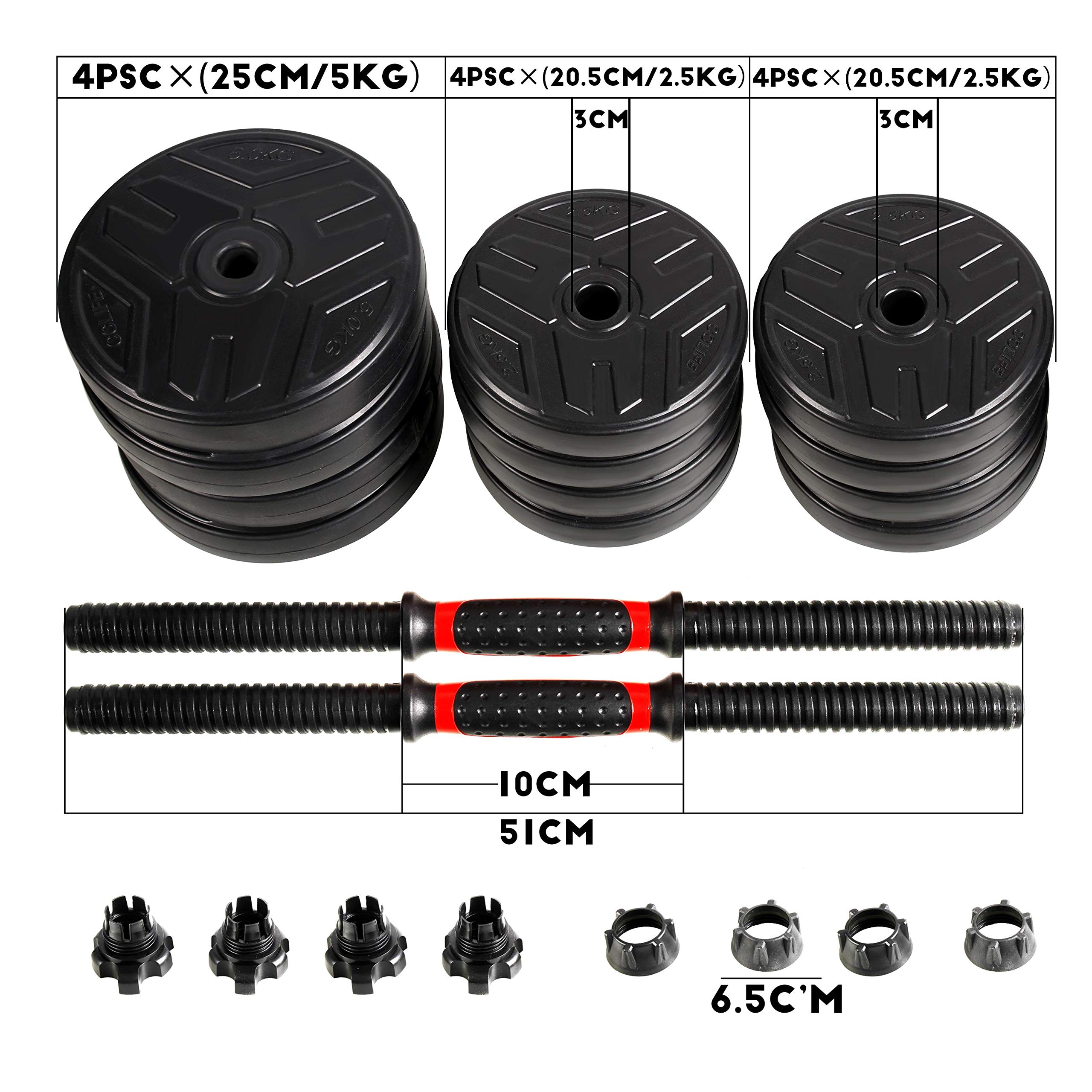 CCLIFE Zestaw 2w1 Hantle Regulowane 20 30 40kg Profesjonalny Zestaw Hantli Dumbbell z Rurą Łączącą i Obciążeniami-ZERRO