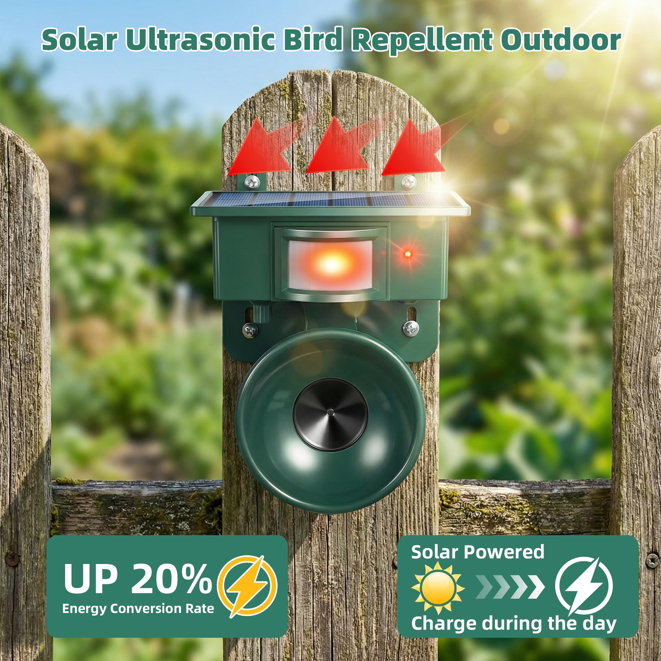 Dispositivos repelentes de pájaros ultrasónicos solares para exteriores, el mejor disuasorio de pájaros para piscina, repelente de palomas para balcón, mantiene cuervos, gorriones y estorninos fuera