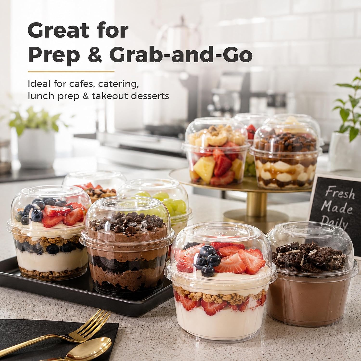 Dessert Cups with Dome Lids 12 oz 50 Pack, Clear Plastic Parfait Cups