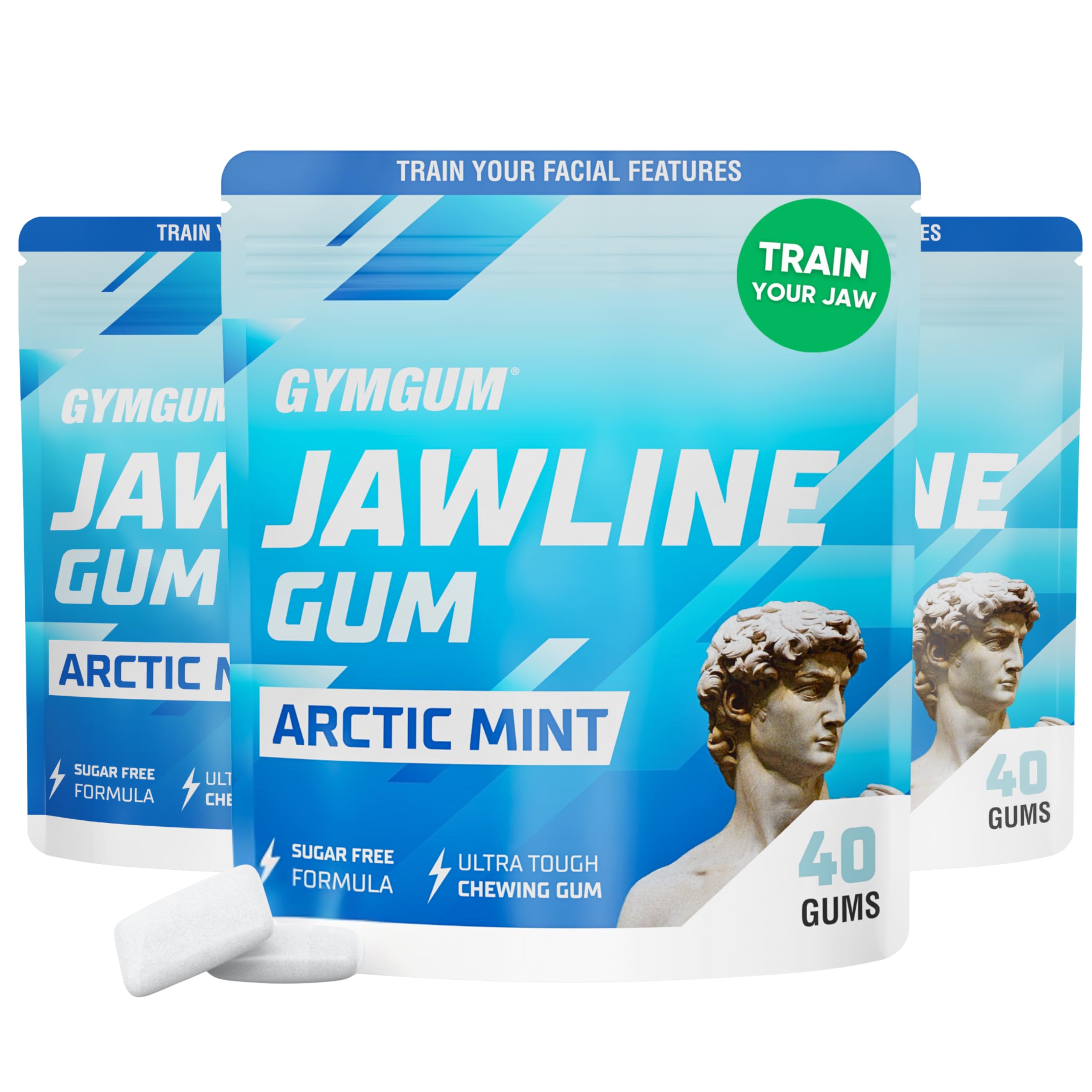 GYMGUMJawline Gum | Hard Chewing Gum For Jaw Strength | Train Your Facial Features - Mewing Jaw Gum | Ultimate Jawline Exerciser | 0 Calories & Sugar Free Hard Gum (Arctic Mint, 120 Count)
