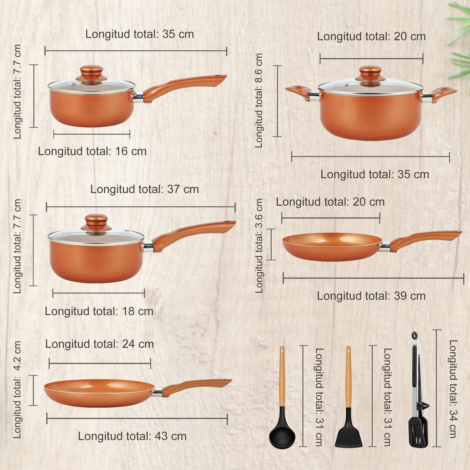 de 11 piezas juego de utensilios de cocina antiadherentes, apto para horno y asador, ollas y sartenes, juego de cocina, sartenes, cacerolas, salteadores, cocina, hogar, apto para lavavajillas