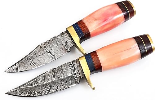 Miniatura 5 de Juego de 2 cuchillos cuchillo hecho a mano de 6 pulgadas, hoja de acero de Damasco forjado a mano, cuchillo de damasco para caza, campamento y