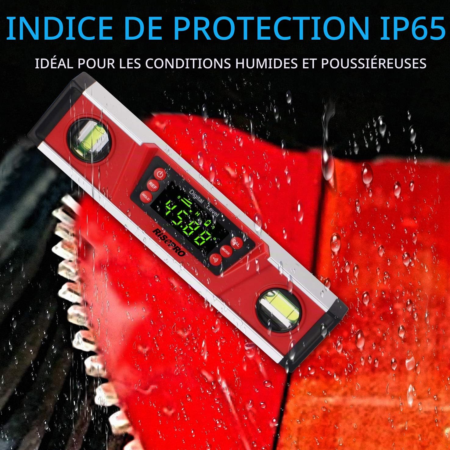 Niveau magnétique numérique et rapporteur - RISEPRO 10 pouces inclinomètre à bulle électronique protégé IP54, détecteur d'angle, jauge avec grand écran VA et base à rainure en V DL135N