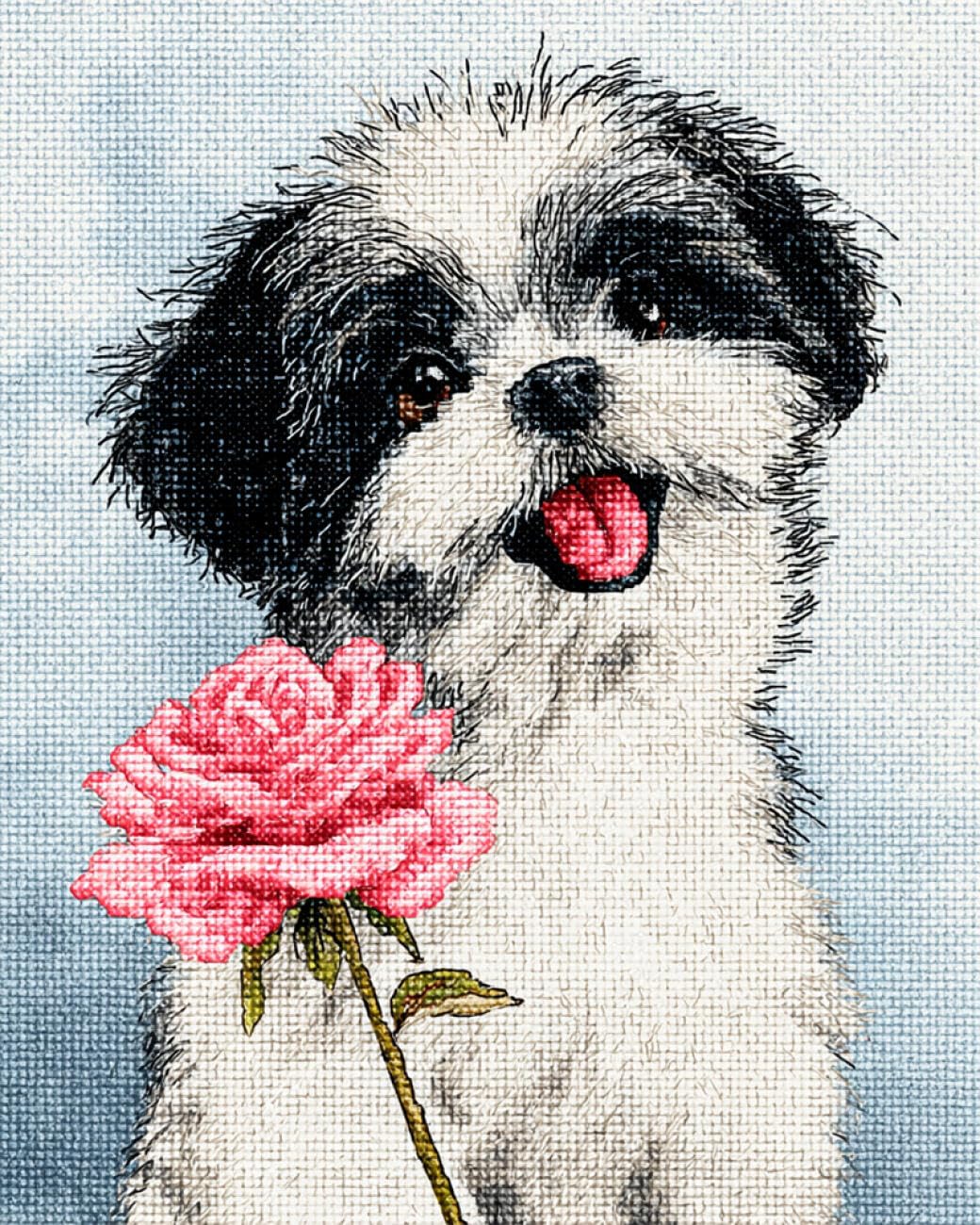 AYAOYANGGO Animal DIY Bead Embroidery Set Dog and Rose Bead Embroidery Kit for Adults Needlepoint Tapestry Set Beaded Stitching 50x60cm