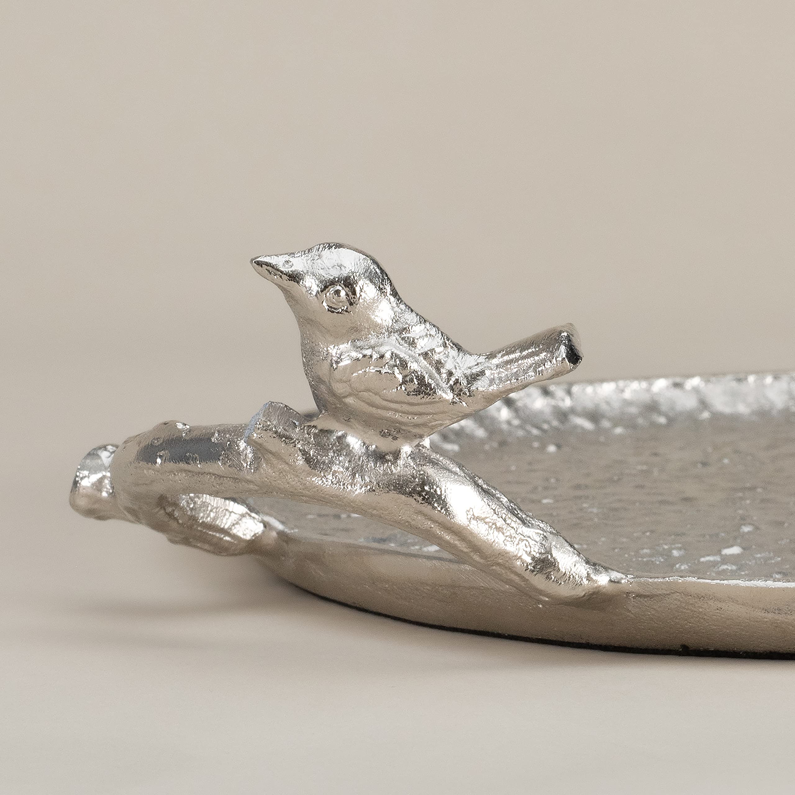 Plateau d'oiseaux Acanthis : assiette de service et bougeoir en déco de table basse