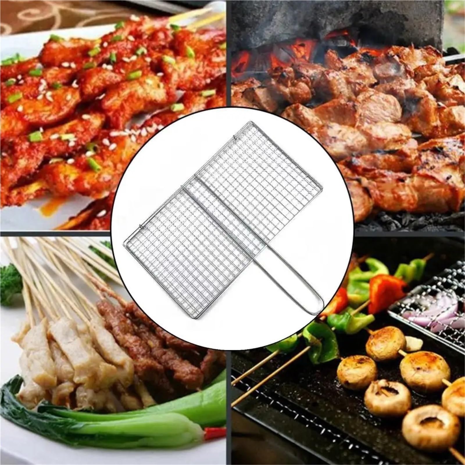 Przenośny kosz ze stali nierdzewnej, Siatka do grilla, koszyk do grillowania, siatka do grillowania, siatka do steków, siatka do ryb(Large)