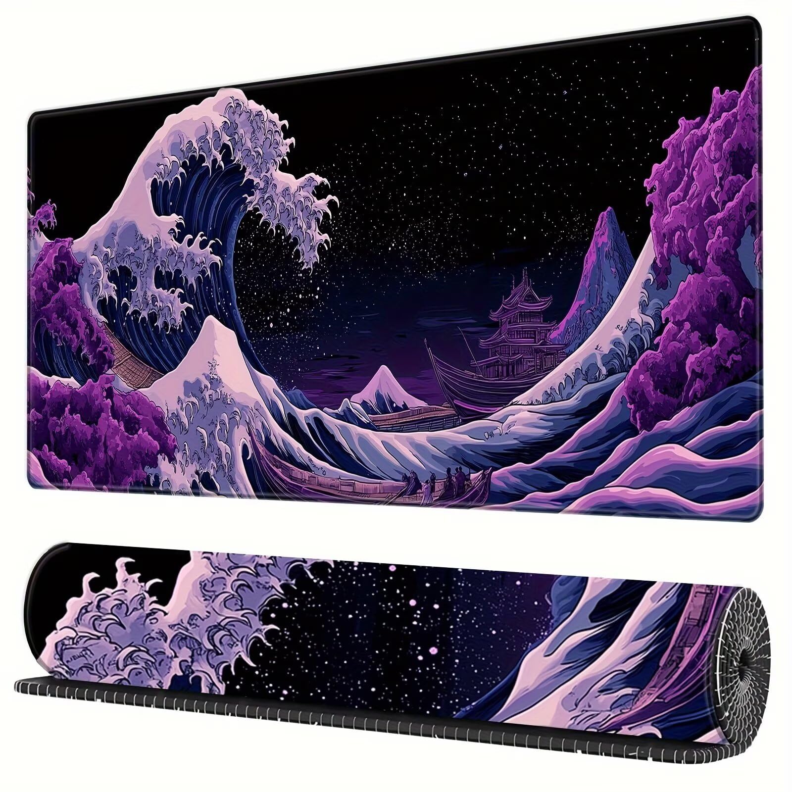 Tappetino Mouse da Gioco 1200x600x2mm, Onda Giapponese Mouse Pad XXL ad Alta Precisione e Velocità, Base in Gomma Antiscivolo Ultra-Grip, Tappetino per Scrivania Tastiera e PC