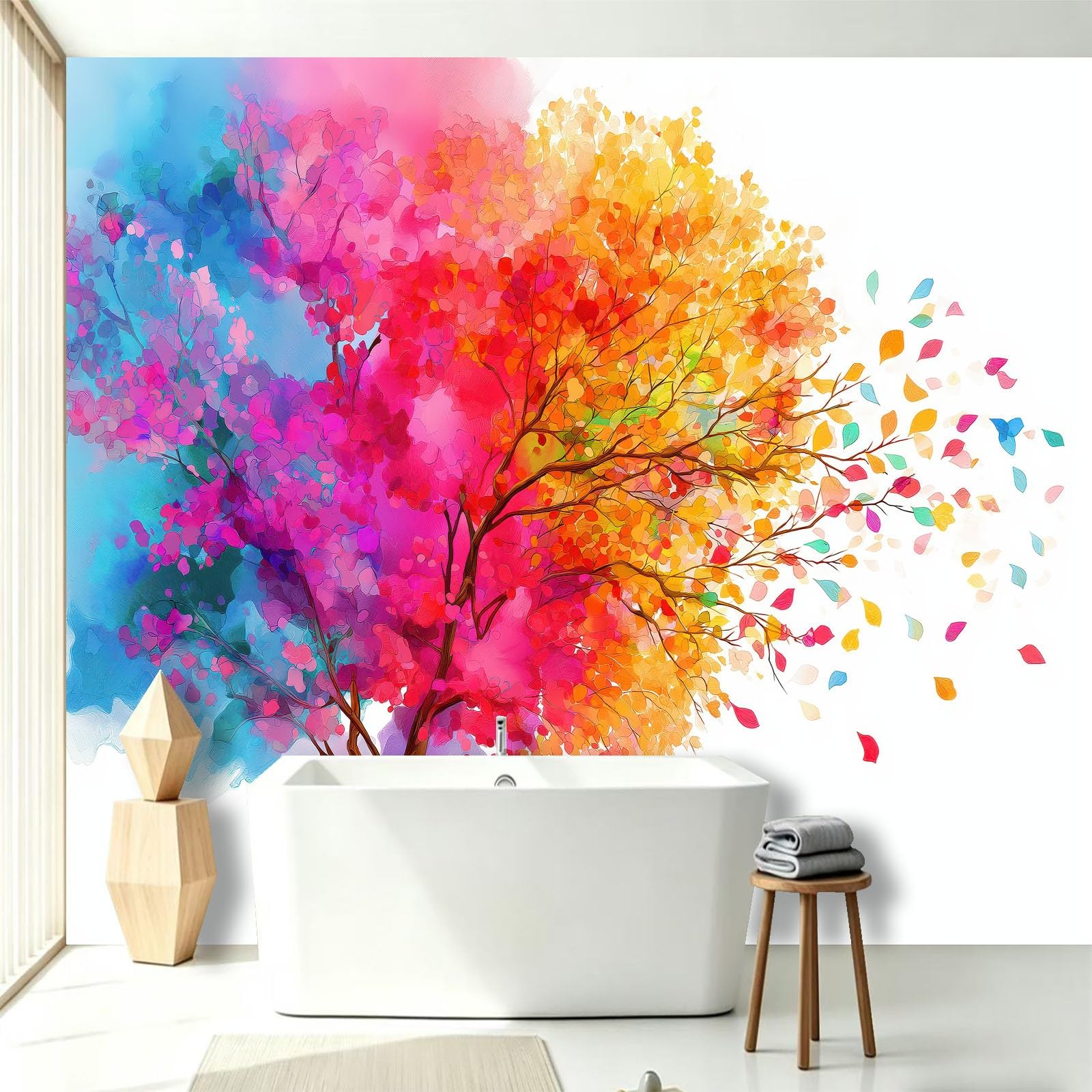 Papel pintado fotográfico abstracto de árboles y hojas, efecto 3D, XXL, 250 x 175 cm, papel pintado no tejido blanco, papel pintado fotográfico para pared para salón, pasillo o oficina