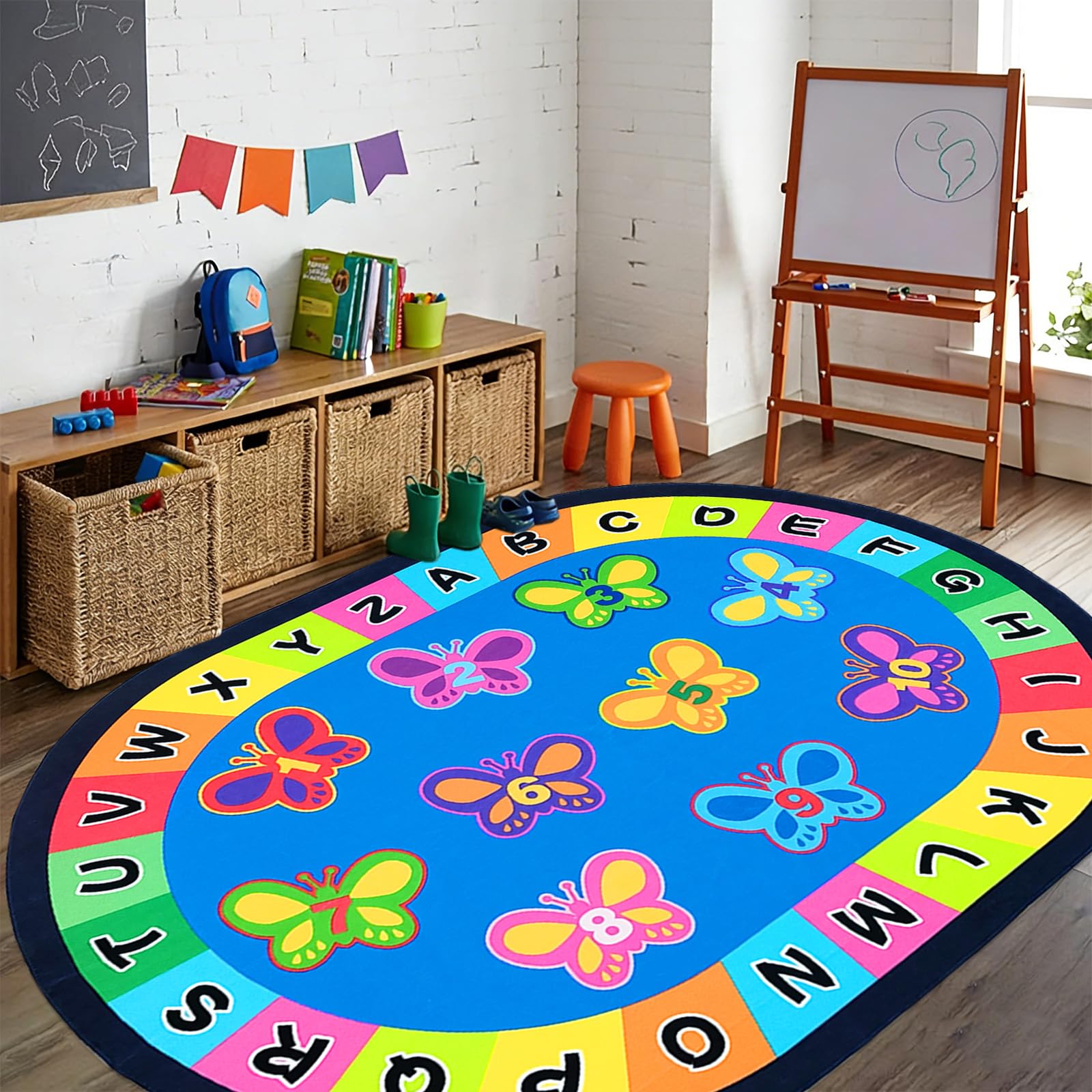 USTIDE Large Oval ABC Alphabet & Numbers Butterfly Educational Rug 6'X9' — image 1
