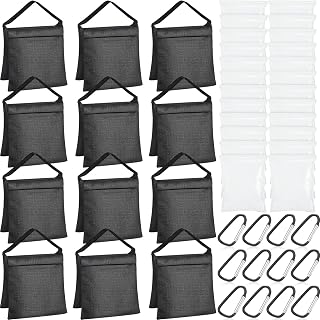 Jerify 12-Pack Empty Photography Sandbags for Tripods & Light Stands - Heavy Duty Oxford Cloth Weight Bags with Aluminum Buckles, Black