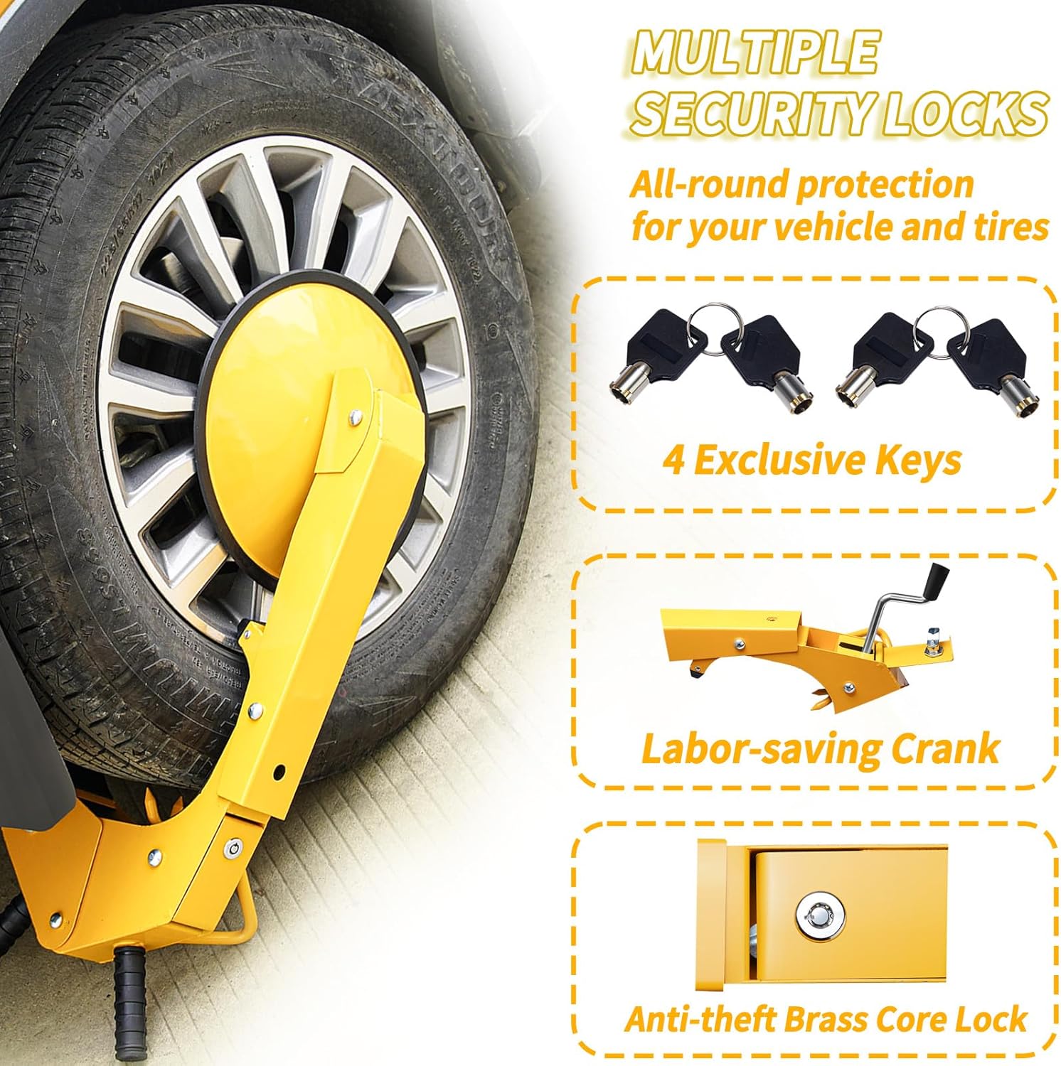 wheel lock clamp anti theft trailer wheel lock heavy duty car tire boot lock adjustable parking boot for cars, trucks, suvs, campers