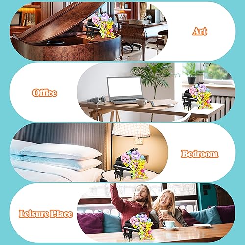 Miniatura 7 de QIFUN Juego de decoración de ramo de flores de piano, flores artificiales con rosas Campanula, regalos de decoración del hogar para el Día de la