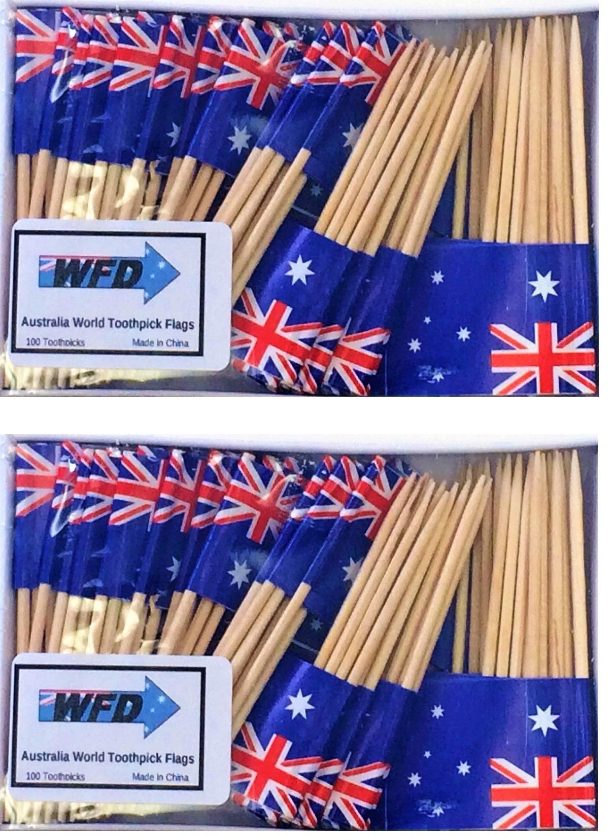 2 Boxes Mini Australia Toothpick Flags, Total 200 Small Mini Australian Flag Cupcake Toothpicks or Tiny Cocktail Sticks & Picks